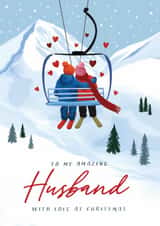 Classic Christmas Husband Card - Ski Lift - Mountains - Skiers created by Debbie Daley Illustrations