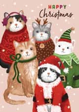 Cute Cats Christmas Card - Cats In Christmas Outfits created by Debbie Daley Illustrations