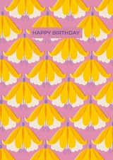Arty Birthday Card - Yellow Retro Fuchsia Pattern created by Taya Cosgrove
