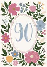 Pretty 90th Birthday Card - For Her - Flowers created by Sweetlove Press