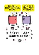 Cute 16th Anniversary Card - Candles - Happy Wax Anniversary! created by mungo and shoddy