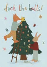 Cute Christmas Card - Deck The Halls! - Fox & Rabbit created by Ellice Owens Designs
