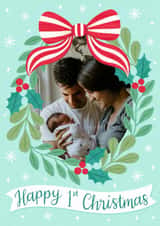 Personalised Christmas Photo Card created by Alice Griffiths Illustration - Classic Christmas Card - 1st - Holly Wreath