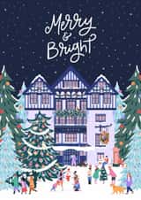 Liberty London Christmas Card – Merry & Bright Festive Illustrated London Scene created by Sad Girl Illustration