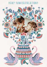 Personalised Congratulations Photo Card created by THE PRINTED SQUARE STUDIO - Pretty Congratulations Card - Folk Florals - Swans