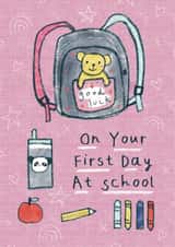 Cute Good Luck Card - First Day At School - Teddy - Backpack created by Sticky Tape Kate