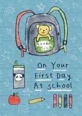 Cute Good Luck Card - First Day At School - Teddy - Rucksack created by Sticky Tape Kate