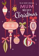 Pretty Christmas Card - For Mum - Vintage Baubles - Festive Bows created by Nina Raby - Jones