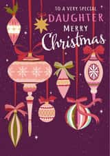 Pretty Christmas Card - For Daughter - Vintage Baubles - Festive Bows created by Nina Raby - Jones