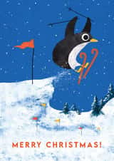 Cute Christmas Card - Skiing - Penguin created by Emily Nash Illustration