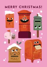 Cute Christmas Card - Postbox Faces - Mail created by Emily Nash Illustration