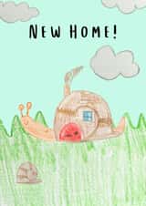 Cute hand-drawn New Home card snail for new homeowners created by Oopsy Daisy Designs