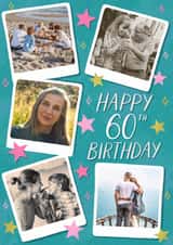 Personalised Birthday Photo Card created by Alice Griffiths Illustration - Classic Birthday Card - 60th - Polaroids - Stars