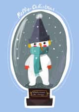 Cute snowman in a snow globe wishing merry Christmas created by Maxine Lee-Mackie