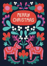 Pretty Christmas Card - Reindeer Folk Art - Scandi created by Christine Cuddihy Illustration