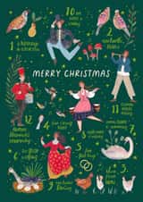 Fun Christmas Card – 12 Days of Christmas with Festive Birds & Characters created by Caroline Bonne Müller