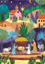Traditional Christmas Card – Colourful Nativity Scene with Mary & Joseph created by Caroline Bonne Müller