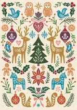 Pretty Christmas Card - Scandi Folk Art Multicolour - Cottagecore created by Sydney Jo Designs
