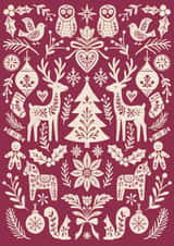 Pretty Christmas Card - Scandi Folk Art Pattern - Mulled Wine - Cottagecore created by Sydney Jo Designs