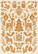 Pretty Christmas Card - Scandi Folk Art Pattern - Warm Gingerbread - Cottagecore created by Sydney Jo Designs