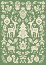 Pretty Christmas Card - Scandi Folk Art Pattern - Fir Green - Cottagecore created by Sydney Jo Designs
