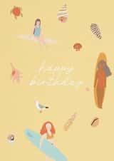 Cute birthday card for beach loving friend or relative - surfing theme created by Victoria Lucy Williams