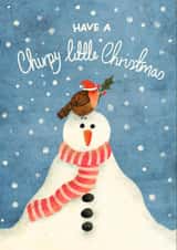 Cute Christmas Card – Robin on a Snowman Design – Have a Chirpy Little Christmas created by Lotta Designs