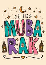 Cute Eid Mubarak Card - Eid Al-Fitr Card - Muslim created by TeePee Creations