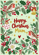 Happy Christmas Mum - traditional holiday card for her created by Paperleaf Studios 