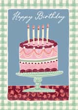 Classic Birthday Card - Cake - Cottage-Core Gingham created by Laura Darrington Design Ltd.