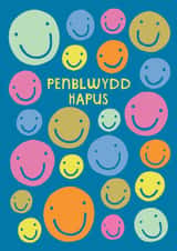 Classic Birthday Card - Penblwydd Hapus - Welsh - Smiley Faces created by Raspberry Blossom