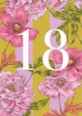 Pretty Birthday Card - 18th - Pink Floral Stripe created by Catherine Lewis Design