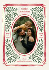 Personalised Christmas Photo Card created by Kercia Jane - Classic Christmas Card – Folk Art Greenery – Our Family To Yours