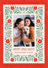 Personalised Christmas Photo Card created by Kercia Jane - Pretty Christmas Card - Happy Pawlidays – Pet Photo Frame – Folk Art Florals