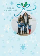 Personalised Christmas Photo Card created by Orchard Design House - Modern Christmas card - Hanging Bauble - stars and snowflakes 