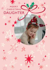 Personalised Christmas Photo Card created by Orchard Design House - Daughter Christmas card - pretty Bauble - stars and snowflakes 
