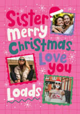 Personalised Christmas Photo Card created by Dotty Black - Fun and bright Christmas card for Sister - Santa Hat - Frames