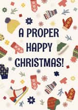 Cozy Christmas Card - A Proper Happy Christmas - Vintage Mittens and Hats Design created by Rubina Quadri