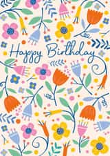 Pretty Birthday Card - Colourful Flowers created by Jane Farnham Designs