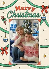 Personalised Christmas Photo Card created by Sabrin Deirani - Retro Garland Merry Christmas Photo Upload Card