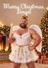 Burly Man Christmas Angel Fairy Funny Christmas Card created by Aussie Studios