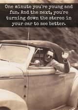 Funny Birthday Card - Getting Older & Turning Down the Stereo - To See Better created by Raven's Rest Studio
