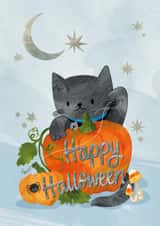 Cute Halloween Card - Happy Halloween Cat and Pumpkin created by Suzanne Brearley Design