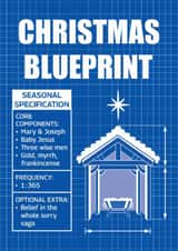 Funny Manger Christmas Card - Cheeky Nativity Blueprint - Jesus, Mary, Joseph created by Versed Aid