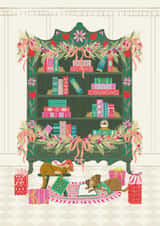 Cute Folkart inspired bookcase Christmas Card- Holiday Hygge created by Jackie Crawford