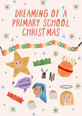 Primary School Nostalgia Christmas card featuring the key aspects of the season created by KATIE S