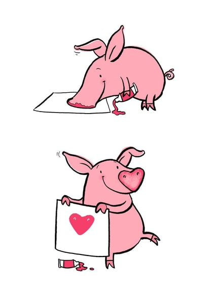 Cute Valentines Day Card - Pig - Art created by Louise Gardner
