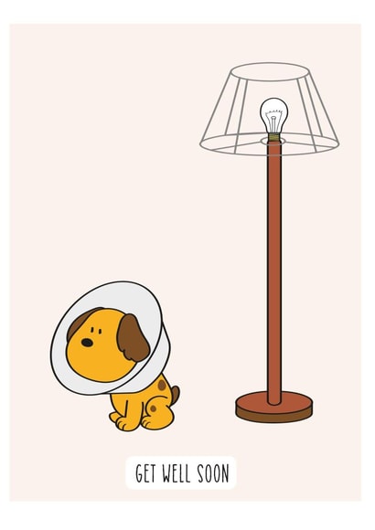 Lamp shade wearing cute dog, get well soon! created by Jon Higham