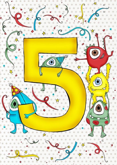 Happy 5th Birthday Monster, illustrated by Amy Cockcroft created by Ryland Studios