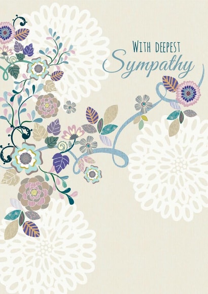 Pretty/traditional Sympathy card, feat. a floral design on a pattern background. created by Laura Darrington Design Ltd.